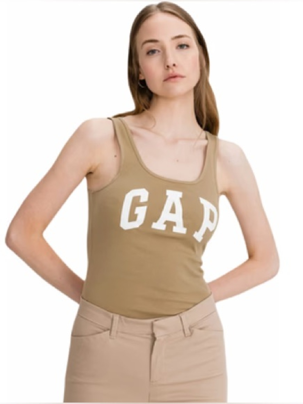 GAP Classic Arch Logo Ribbed Tank Top - Nude / Khaki - Size XS
